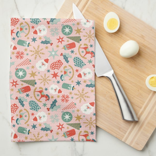 Retro Pastel Christmas  Kitchen Towel (Quarter Fold)