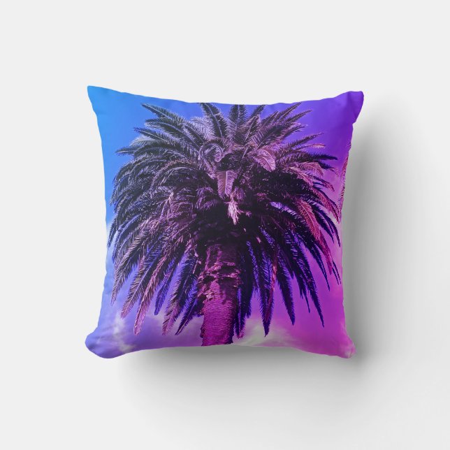 Retro Pastel Colour Palm Tree Throw Pillow (Front)