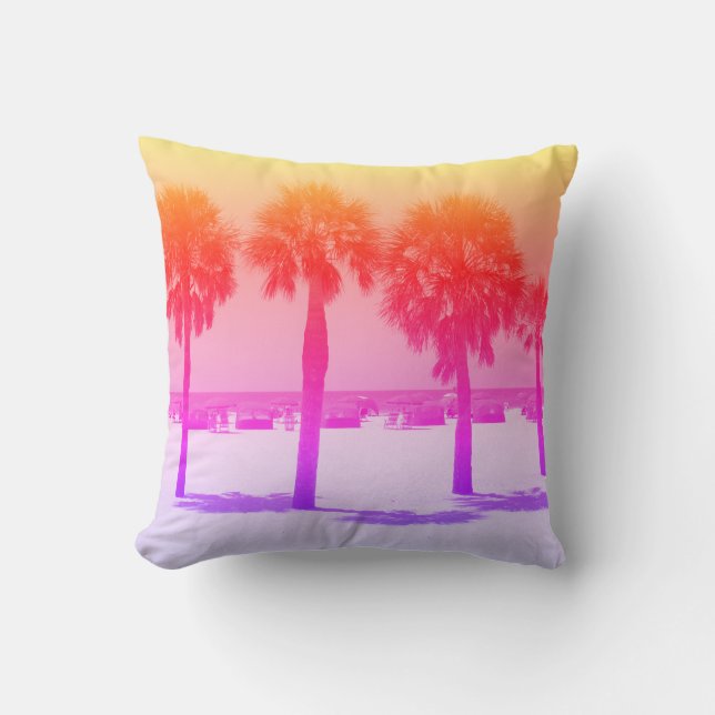 Retro Pastel Colour Palm Tree Throw Pillow (Front)