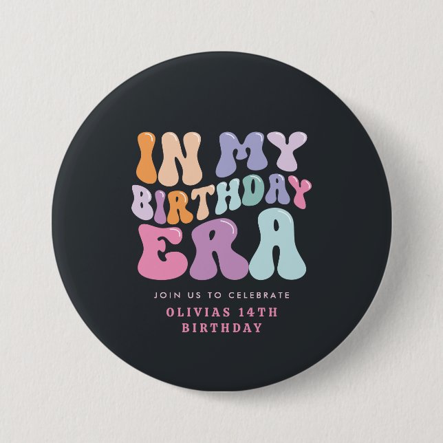 Retro pastel colourful modern birthday era  3 inch round button (Front)