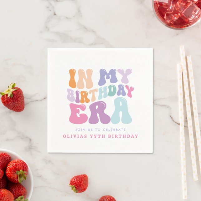Retro pastel colourful modern birthday era  napkin (Insitu)