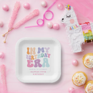 Retro pastel colourful modern birthday era  paper plate