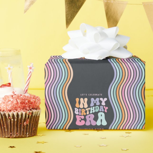 Retro pastel colourful modern birthday era  wrapping paper (Birthday Party)