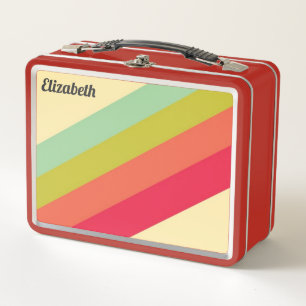 Retro Pastel Colours Rainbow Personalized Name Metal Lunch Box