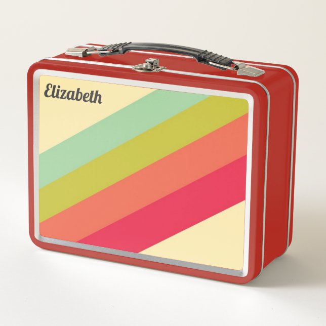 Retro Pastel Colours Rainbow Personalized Name Metal Lunch Box (Front)