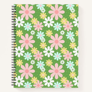 Retro Pastel Daisy Flowers with Polkadots Notebook