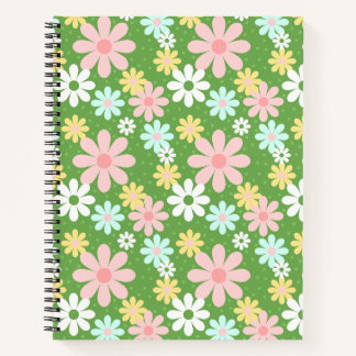 Retro Pastel Daisy Flowers with Polkadots Notebook