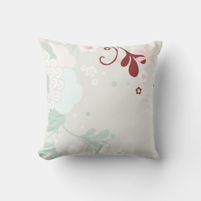 Retro Pastel Floral Design-Green and brown Throw Pillow (Front)