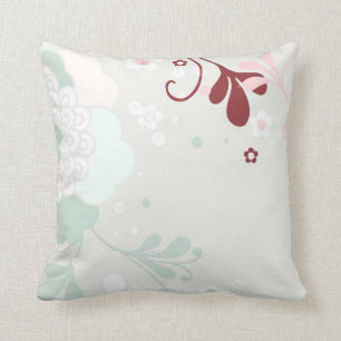 Retro Pastel Floral Design-Green and brown Throw Pillow