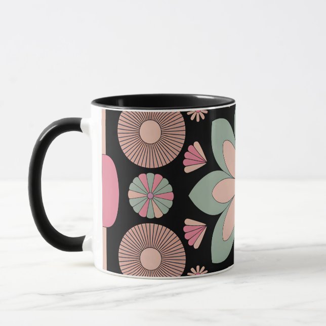 Retro Pastel Floral Mandala Symmetry Mug (Left)