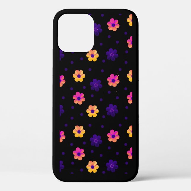 Retro Pastel Floral Pattern Dark Navy iPhone Case (Back)