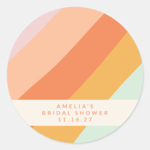 Retro Pastel Geometric Art Custom Bridal Shower  Classic Round Sticker