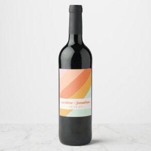 Retro Pastel Geometric Art Custom Wedding  Wine Label