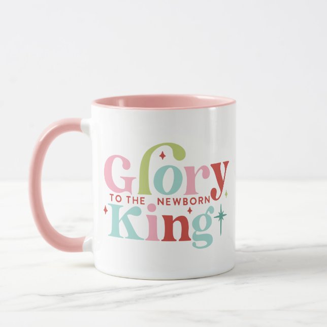 Retro Pastel Glory to the Newborn King Mug (Left)