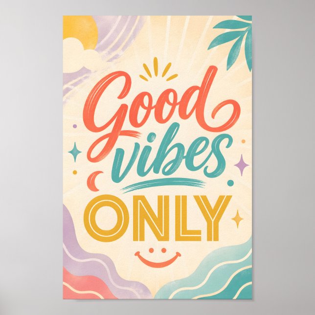 Retro Pastel Good Vibes Only Typography Art Poster (Front)