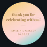 Retro Pastel Gradient Unique Wedding Custom Thanks Classic Round Sticker<br><div class="desc">Retro Summer Beach Vibes Pastels Gradient Unique Wedding Thank You Custom Classic Round Sticker</div>