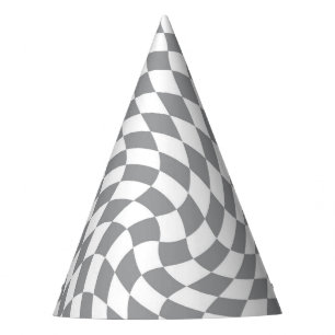 Retro Pastel Grey & White Chequered Party Hat