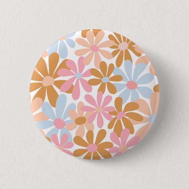 Retro Pastel Groovy Daisy Flower Pattern 2 Inch Round Button (Front)