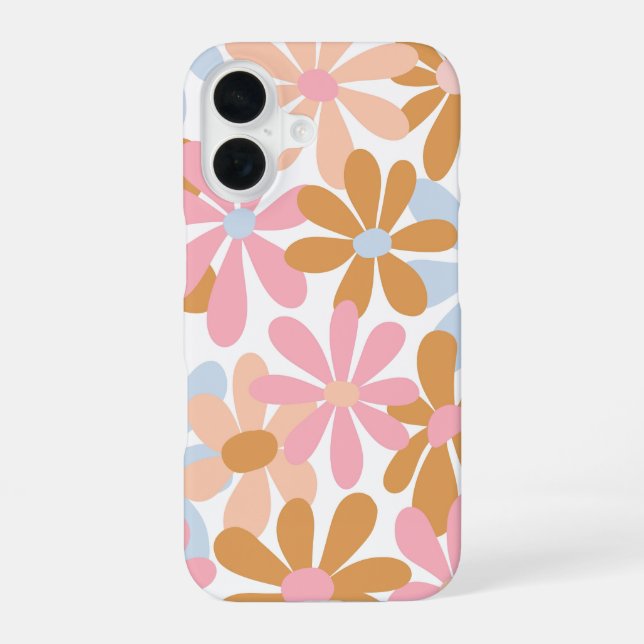 Retro Pastel Groovy Daisy Flower Pattern iPhone 16 Case (Back)