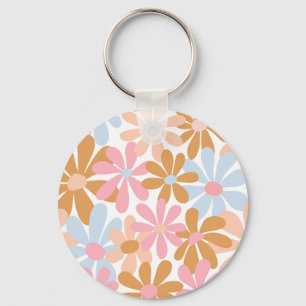 Retro Pastel Groovy Daisy Flower Pattern Keychain