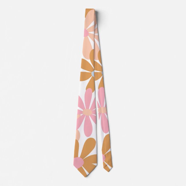 Retro Pastel Groovy Daisy Flower Pattern Tie (Front)