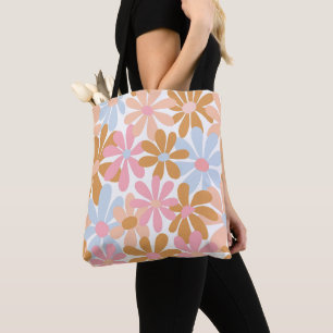 Retro Pastel Groovy Daisy Flower Pattern Tote Bag