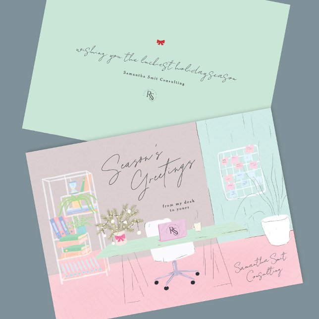 Retro Pastel Hand Drawn Office Logo Corporate Holiday Card (Creator Uploaded)
