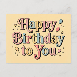 Retro Pastel Happy Birthday to You Greeting Holiday Postcard
