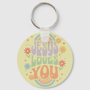 Retro Pastel “Jesus Loves You” Christian Design –  Keychain