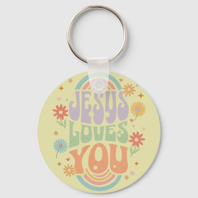 Retro Pastel “Jesus Loves You” Christian Design –  Keychain (Back)