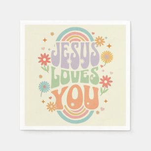 Retro Pastel “Jesus Loves You” Christian Design – Napkin