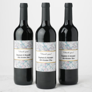 RETRO PASTEL MARBLE  ABSTRACT DIAMOND WINE LABEL