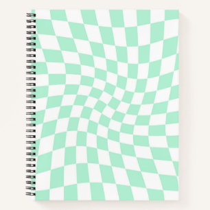 Retro Pastel Mint Green Checks Warped Checkered Notebook