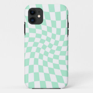 Retro Pastel Mint Green Checks Warped Chequerboard iPhone 11 Case