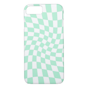 Retro Pastel Mint Green Checks Warped Chequerboard Case-Mate iPhone Case