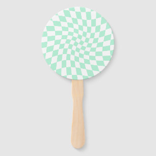 Retro Pastel Mint Green Checks Warped Chequerboard Hand Fan