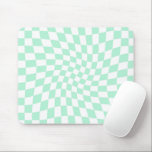 Retro Pastel Mint Green Checks Warped Chequerboard Mouse Pad<br><div class="desc">Perfect warped chequered design. Modern warped checkers. This nice retro psychedelic design takes you to the wonderland. Warped checks in pastel colours. Twirl and swirl,  twist checks,  chequered pattern</div>