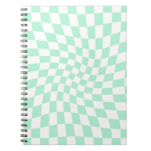 Retro Pastel Mint Green Checks Warped Chequerboard Notebook
