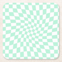 Retro Pastel Mint Green Checks Warped Chequerboard