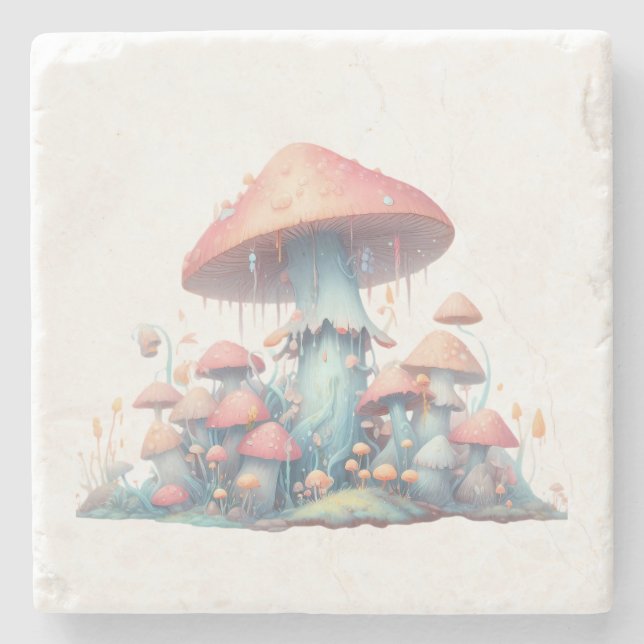 Retro pastel mushrooms design with soft colours 02 stone coaster (Front)