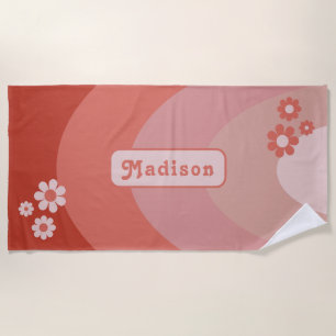 Retro Pastel Name Orange Beach Towel