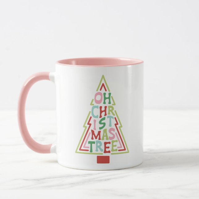 Retro Pastel Oh Christmas Tree Mug (Left)