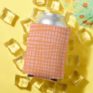 Retro pastel orange and pink grid pattern can cooler
