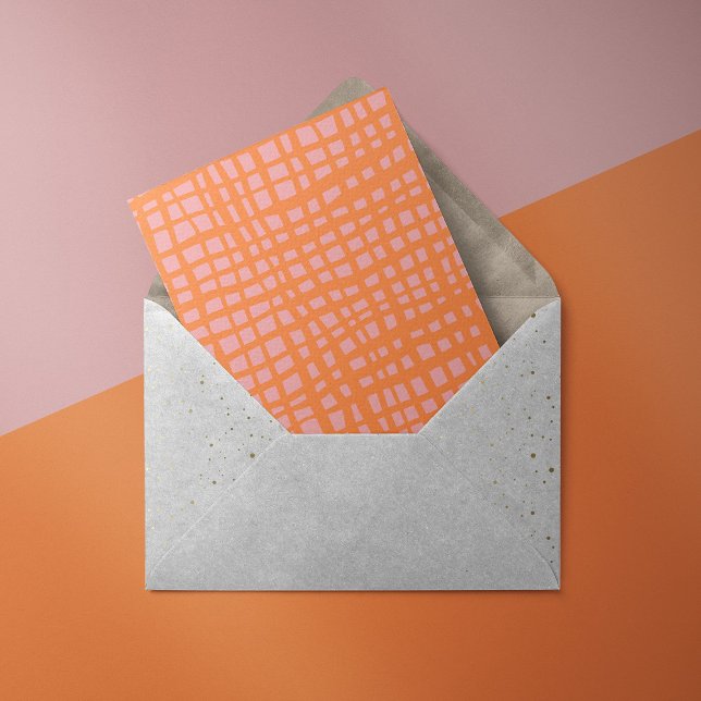 Retro pastel orange and pink grid pattern holiday postcard (Creator Uploaded)