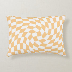 Retro Pastel Peach Dorm Warped Check Chequered   Accent Pillow