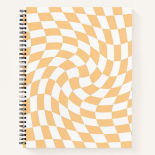 Retro Pastel Peach Warped Checks Chequered    Notebook