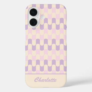 Retro Pastel Pink and Purple Pattern Personalized iPhone 16 Case