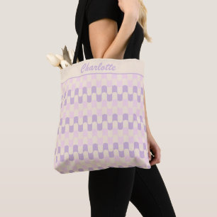 Retro Pastel Pink and Purple Pattern Personalized Tote Bag