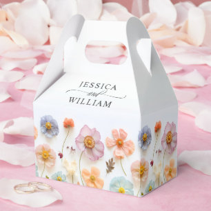 Retro Pastel Pink Bohemian Wildflower Wedding Favor Box