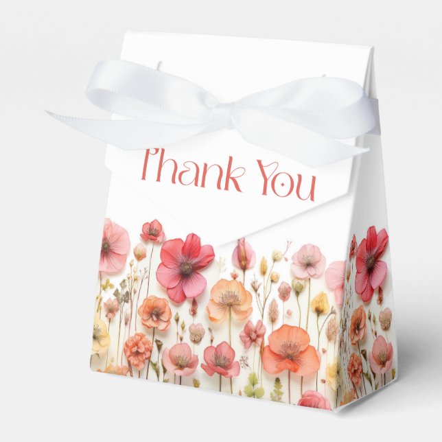 Retro Pastel Pink Boho Wildflower Bridal Shower Favor Box (Front Side)